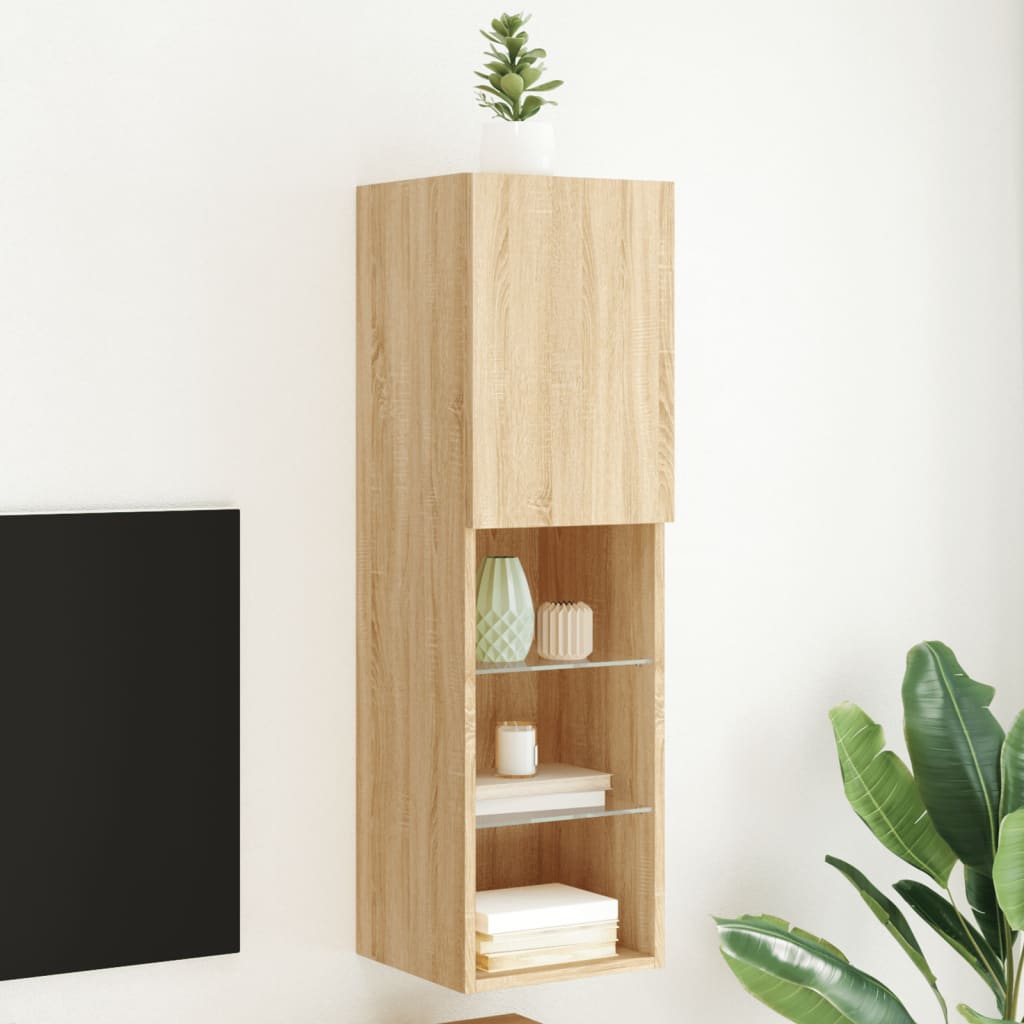 vidaXL Szafka TV z LED, dąb sonoma, 30,5x30x102 cm