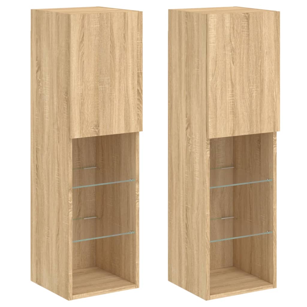 vidaXL Szafki TV, z LED, 2 szt., dąb sonoma, 30,5x30x102 cm