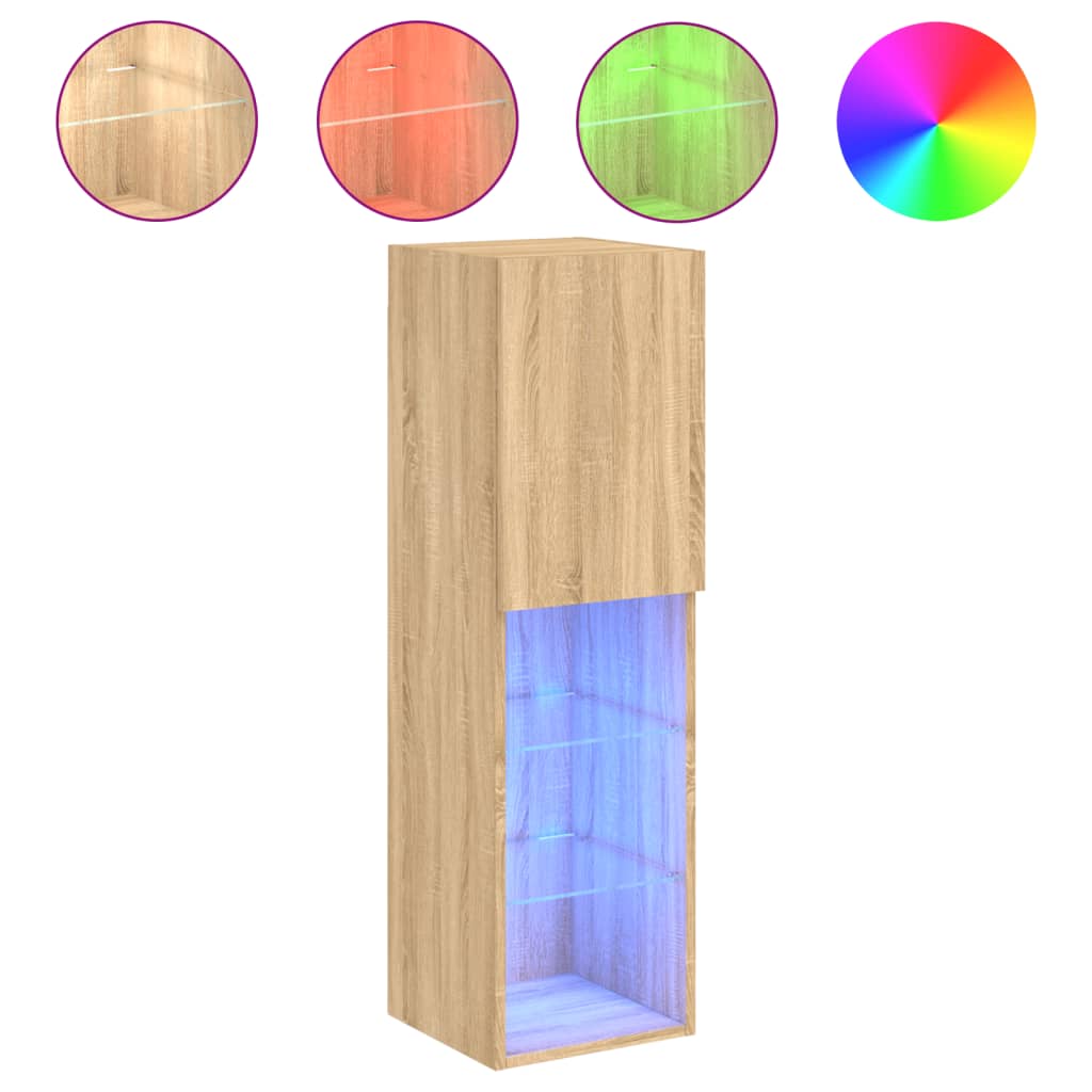 vidaXL Szafki TV, z LED, 2 szt., dąb sonoma, 30,5x30x102 cm
