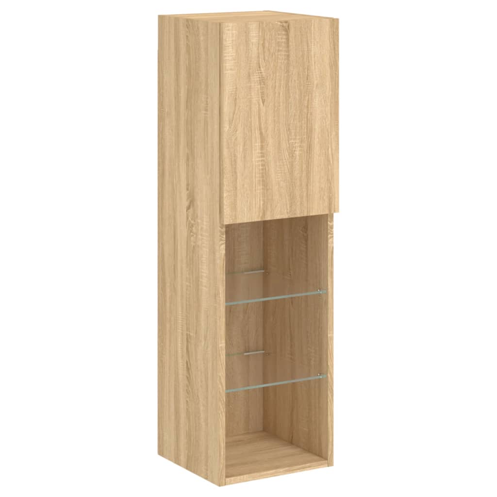 vidaXL Szafki TV, z LED, 2 szt., dąb sonoma, 30,5x30x102 cm