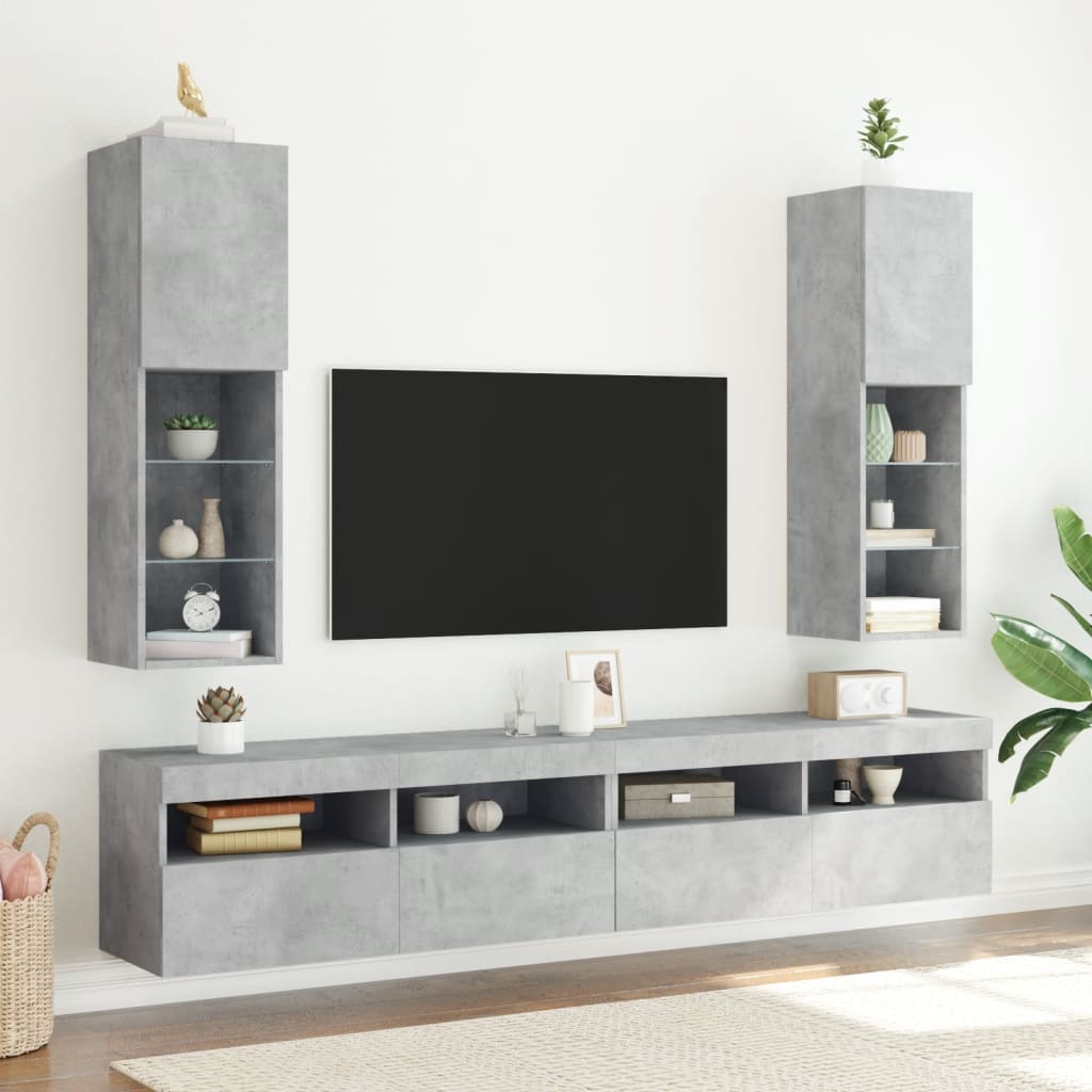 vidaXL Szafka TV z LED, szarość betonu, 30,5x30x102 cm