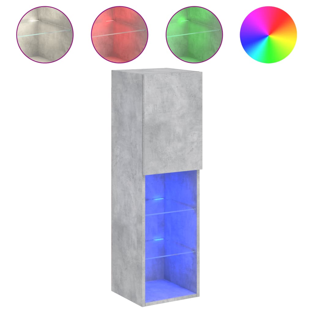 vidaXL Szafki TV, z LED, 2 szt., szarość betonu, 30,5x30x102 cm