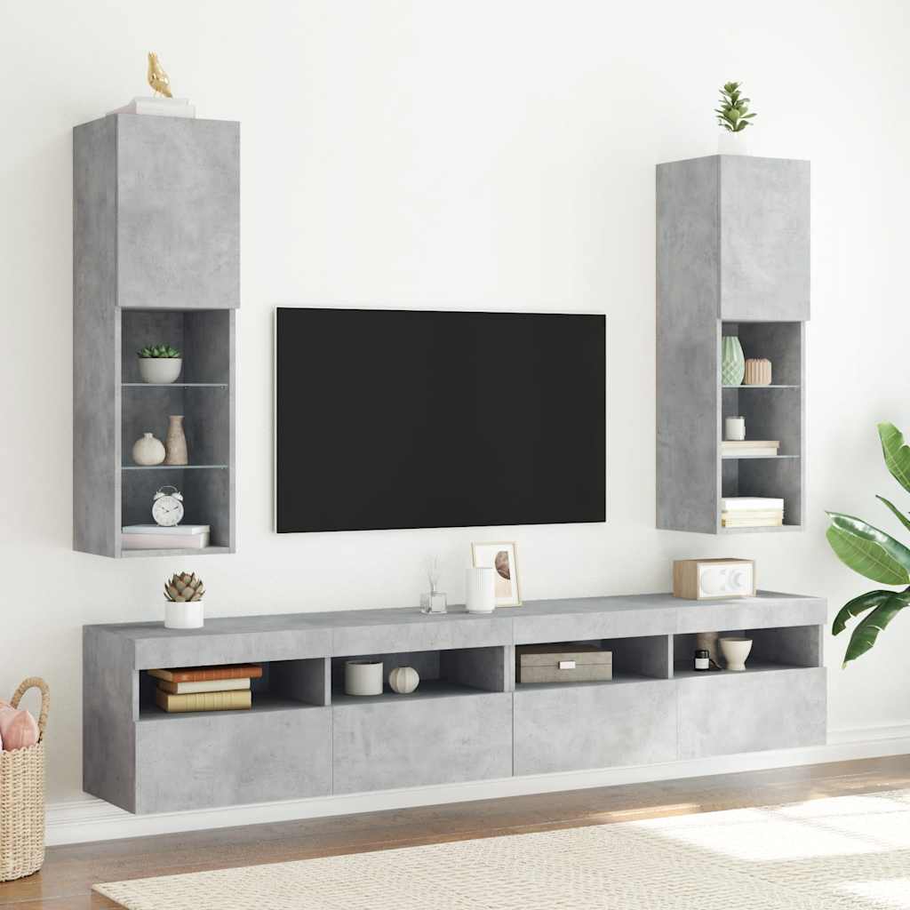 vidaXL Szafki TV, z LED, 2 szt., szarość betonu, 30,5x30x102 cm