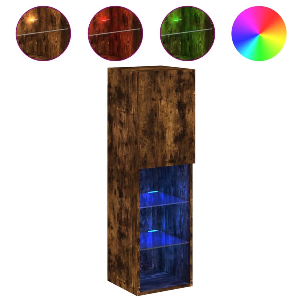 vidaXL Szafka TV z LED, przydymiony dąb, 30,5x30x102 cm