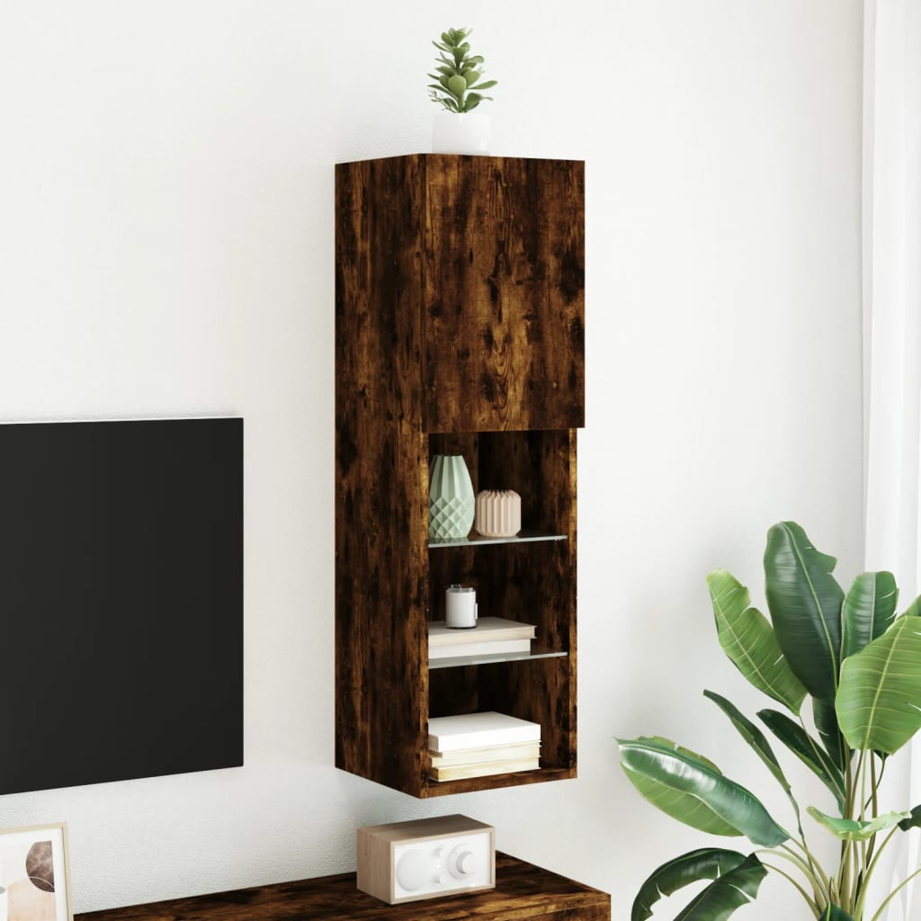 vidaXL Szafka TV z LED, przydymiony dąb, 30,5x30x102 cm