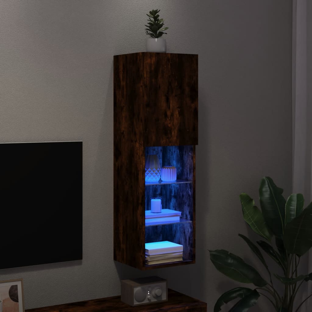 vidaXL Szafka TV z LED, przydymiony dąb, 30,5x30x102 cm
