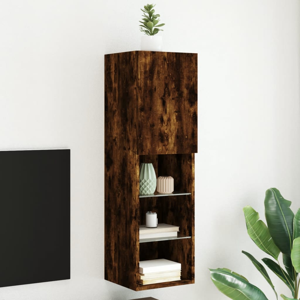 vidaXL Szafka TV z LED, przydymiony dąb, 30,5x30x102 cm