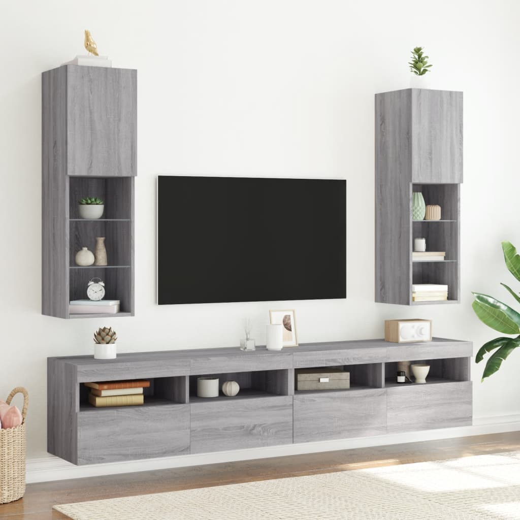vidaXL Szafka TV z LED, szary dąb sonoma, 30,5x30x102 cm