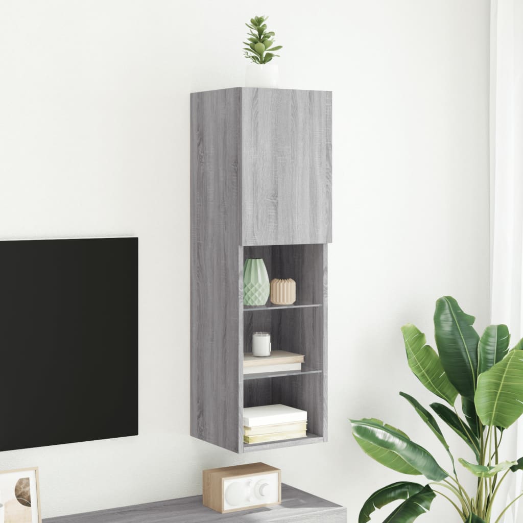 vidaXL Szafka TV z LED, szary dąb sonoma, 30,5x30x102 cm