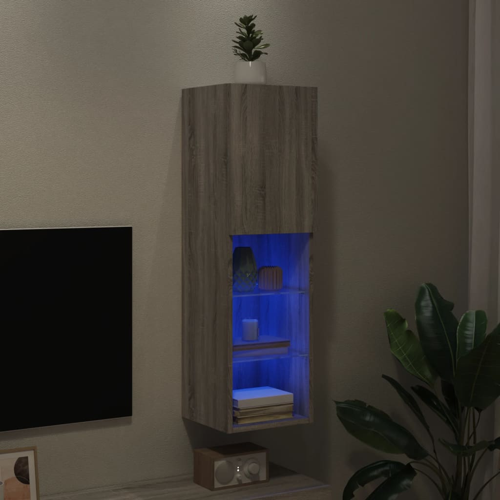vidaXL Szafka TV z LED, szary dąb sonoma, 30,5x30x102 cm