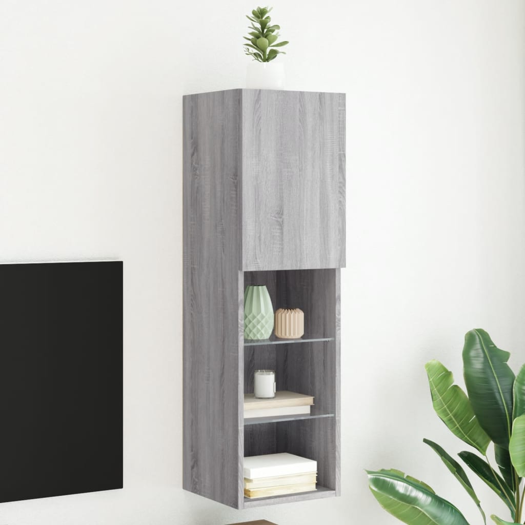 vidaXL Szafka TV z LED, szary dąb sonoma, 30,5x30x102 cm