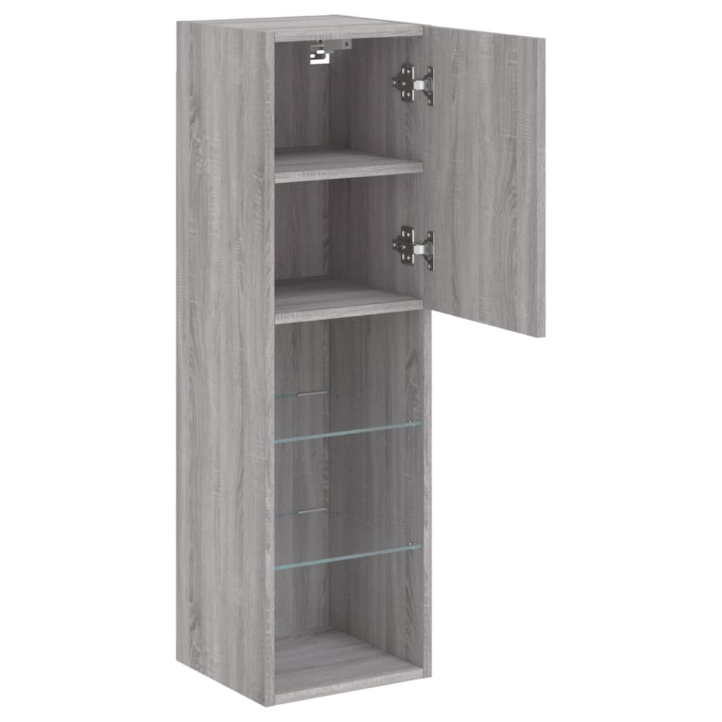 vidaXL Szafki TV, z LED, 2 szt., szary dąb sonoma, 30,5x30x102 cm