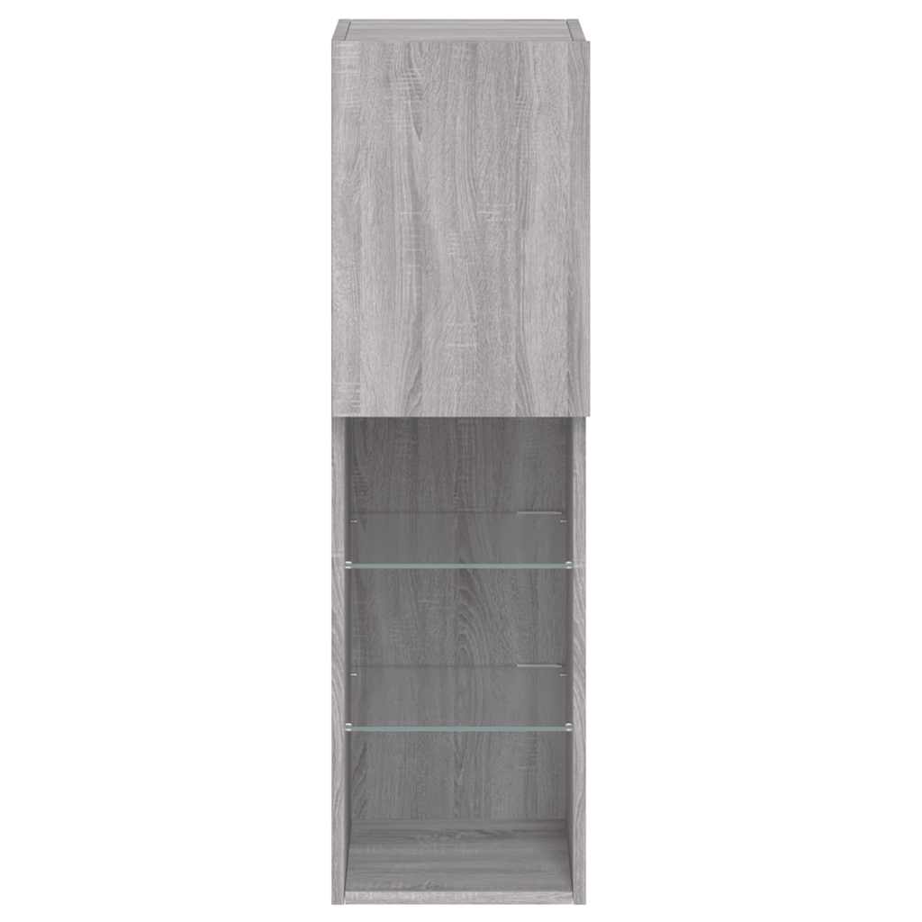 vidaXL Szafki TV, z LED, 2 szt., szary dąb sonoma, 30,5x30x102 cm