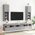 vidaXL Szafki TV, z LED, 2 szt., szary dąb sonoma, 30,5x30x102 cm