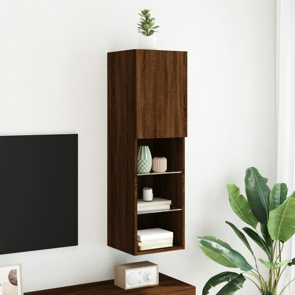 vidaXL Szafka TV z LED, brązowy dąb, 30,5x30x102 cm