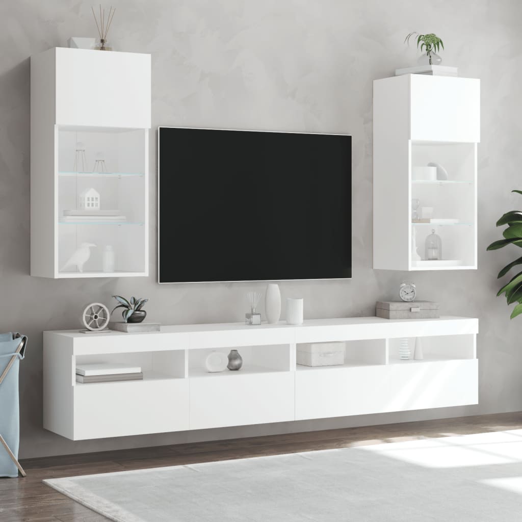 vidaXL Szafki TV, z LED, 2 szt., białe, 40,5x30x90 cm