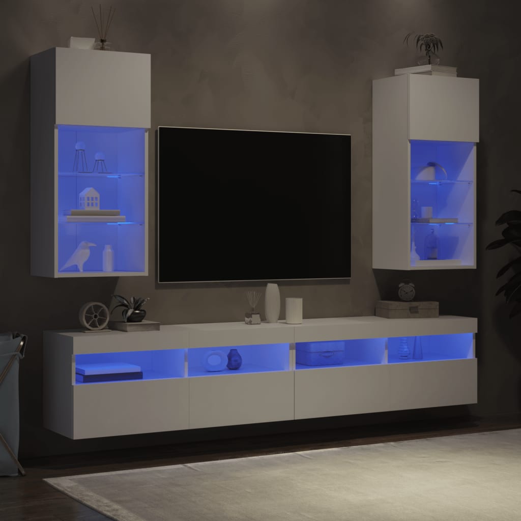 vidaXL Szafki TV, z LED, 2 szt., białe, 40,5x30x90 cm