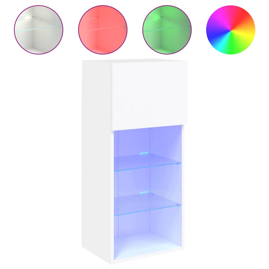 vidaXL Szafki TV, z LED, 2 szt., białe, 40,5x30x90 cm