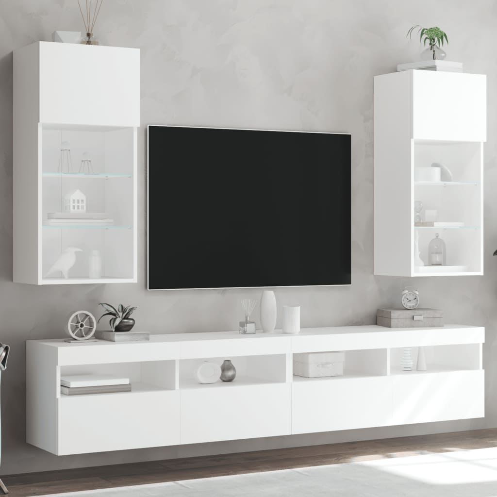vidaXL Szafki TV, z LED, 2 szt., białe, 40,5x30x90 cm