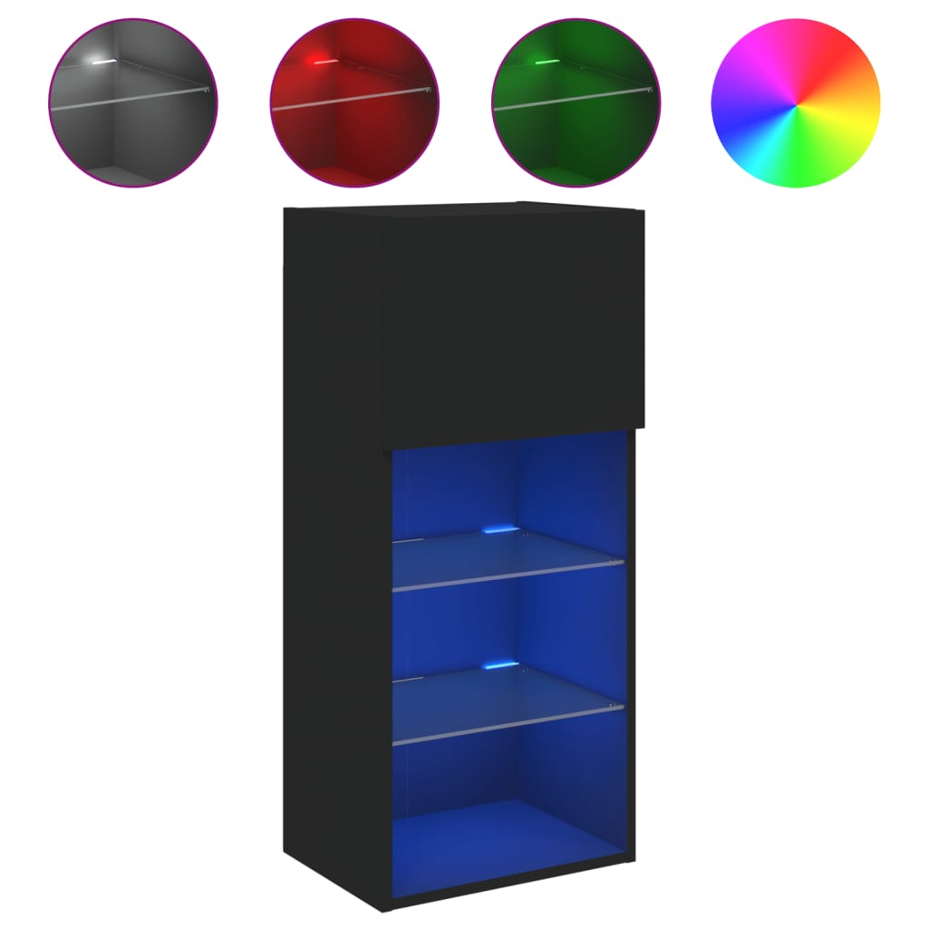 vidaXL Szafka TV z LED, czarna, 40,5x30x90 cm
