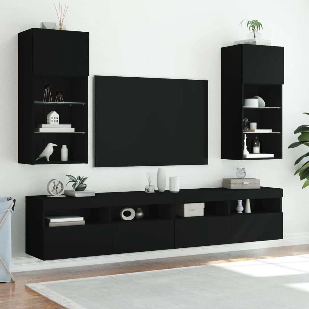 vidaXL Szafka TV z LED, czarna, 40,5x30x90 cm