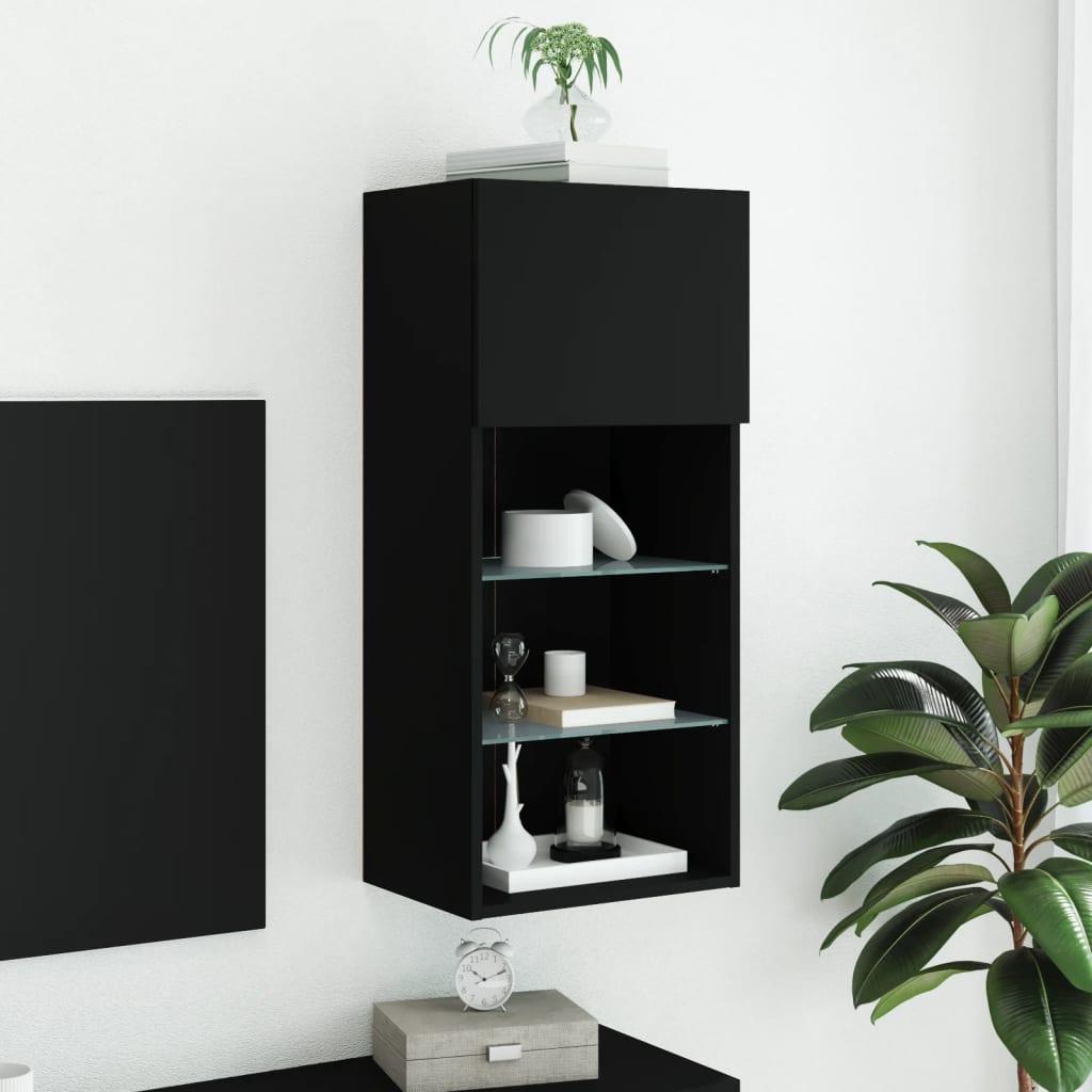 vidaXL Szafka TV z LED, czarna, 40,5x30x90 cm