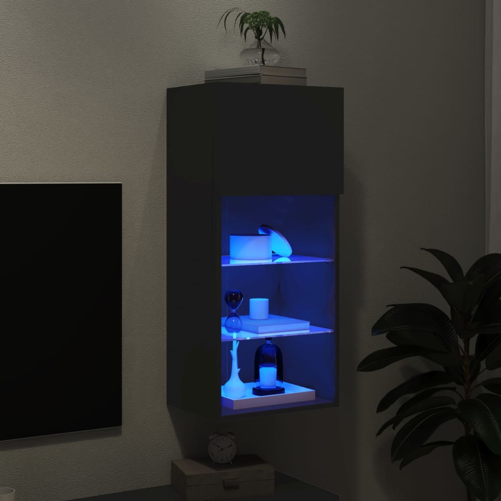 vidaXL Szafka TV z LED, czarna, 40,5x30x90 cm