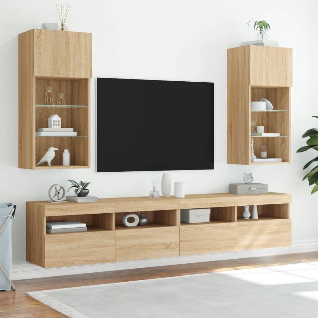 vidaXL Szafka TV z LED, dąb sonoma, 40,5x30x90 cm