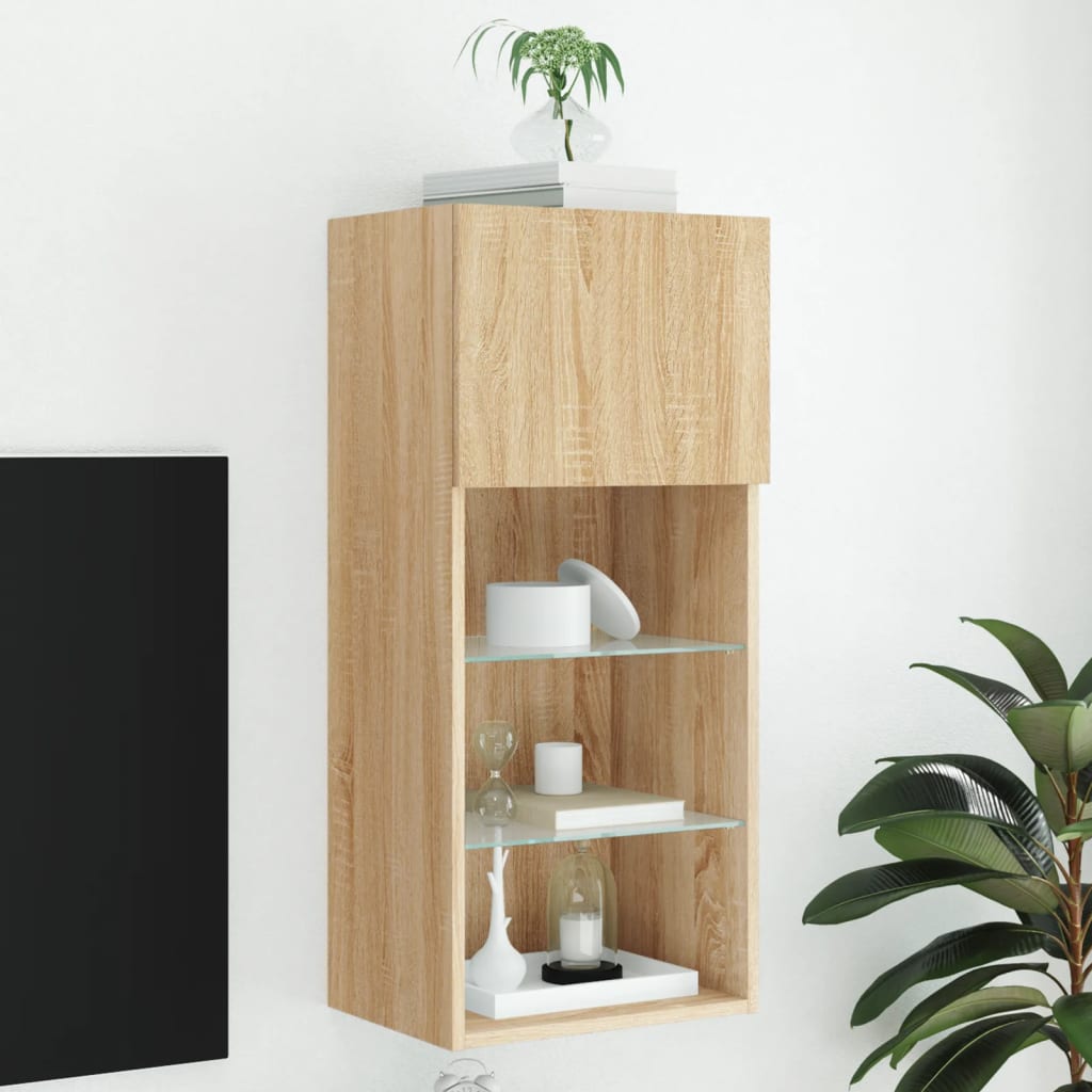 vidaXL Szafka TV z LED, dąb sonoma, 40,5x30x90 cm