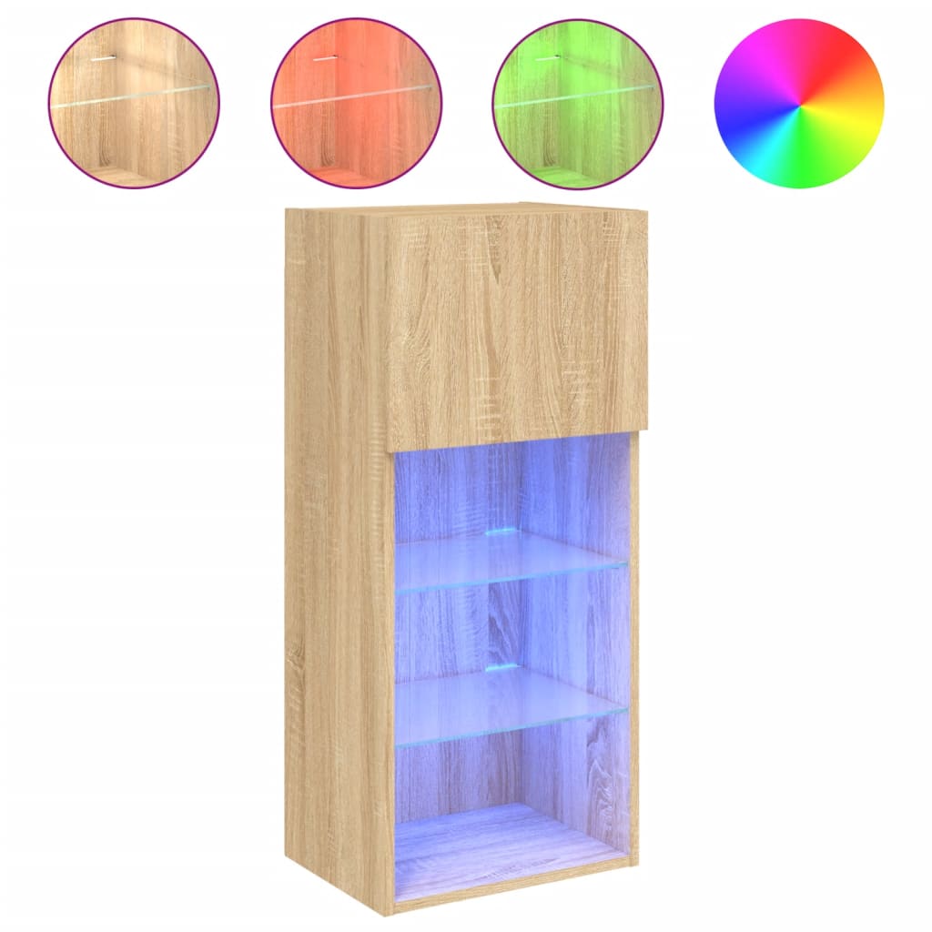 vidaXL Szafki TV, z LED, 2 szt., dąb sonoma, 40,5x30x90 cm