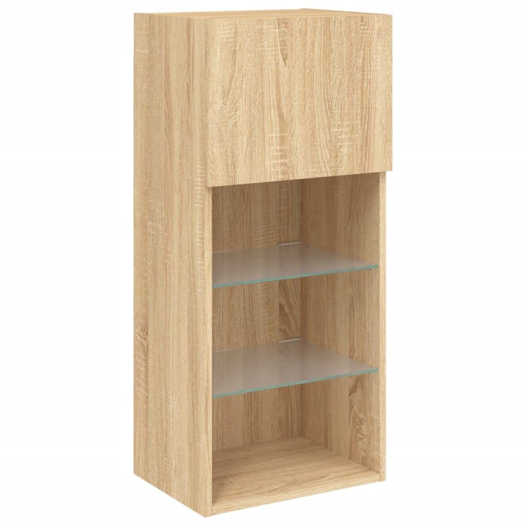 vidaXL Szafki TV, z LED, 2 szt., dąb sonoma, 40,5x30x90 cm