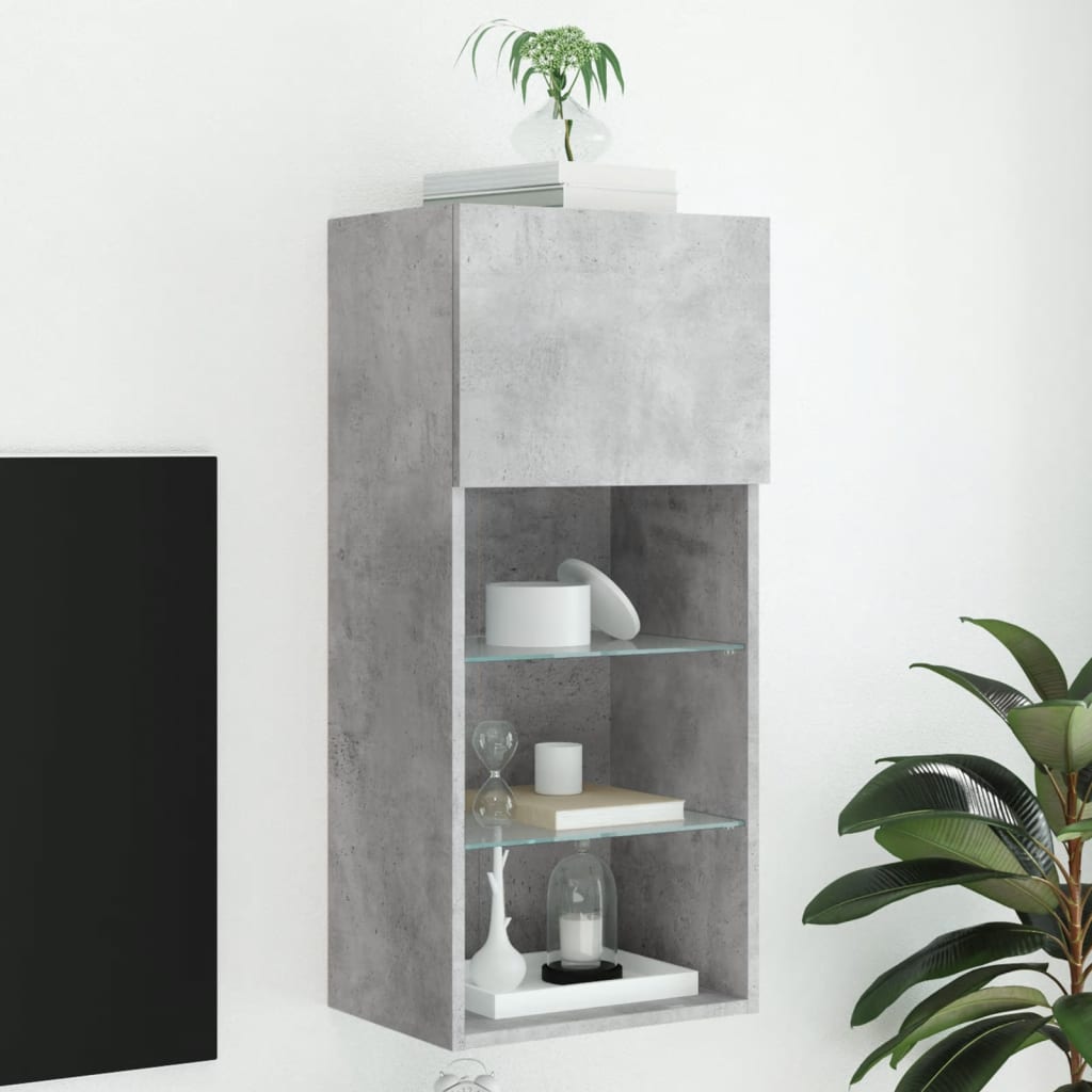vidaXL Szafka TV z LED, szarość betonu, 40,5x30x90 cm