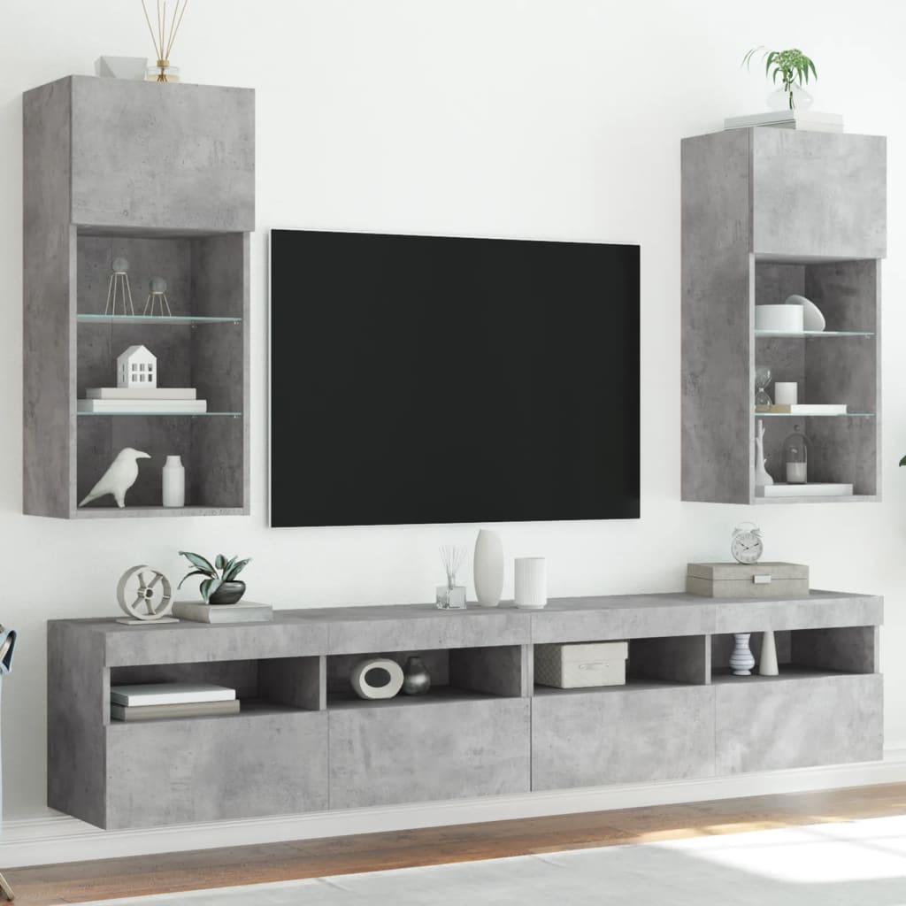 vidaXL Szafki TV, z LED, 2 szt., szarość betonu, 40,5x30x90 cm