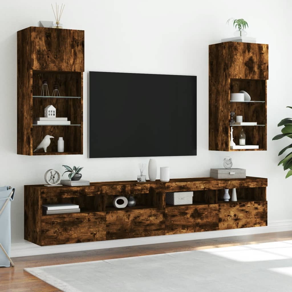 vidaXL Szafka TV z LED, przydymiony dąb, 40,5x30x90 cm