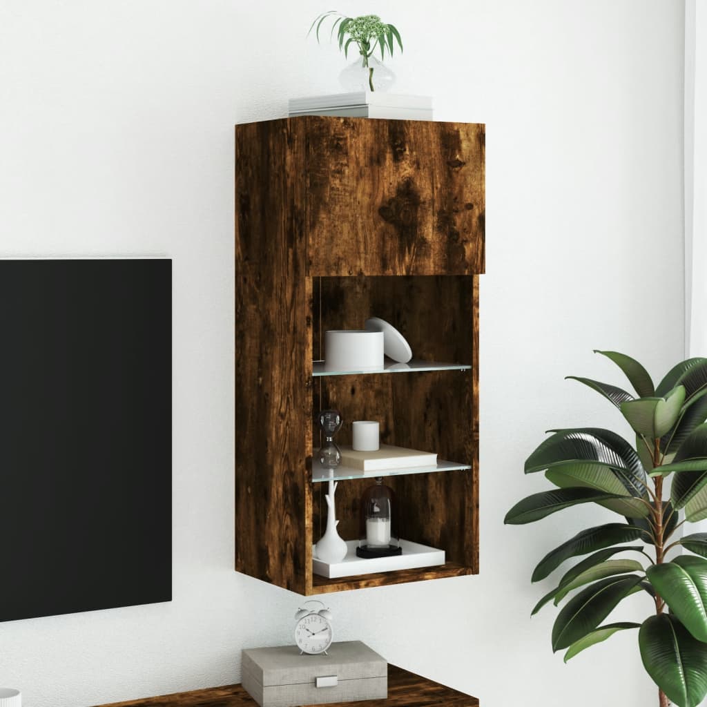 vidaXL Szafka TV z LED, przydymiony dąb, 40,5x30x90 cm