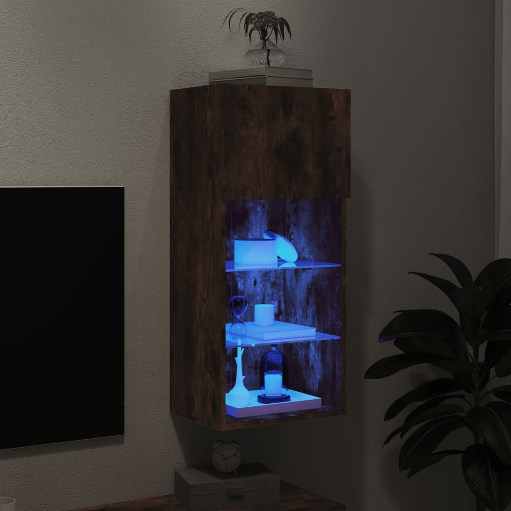 vidaXL Szafka TV z LED, przydymiony dąb, 40,5x30x90 cm
