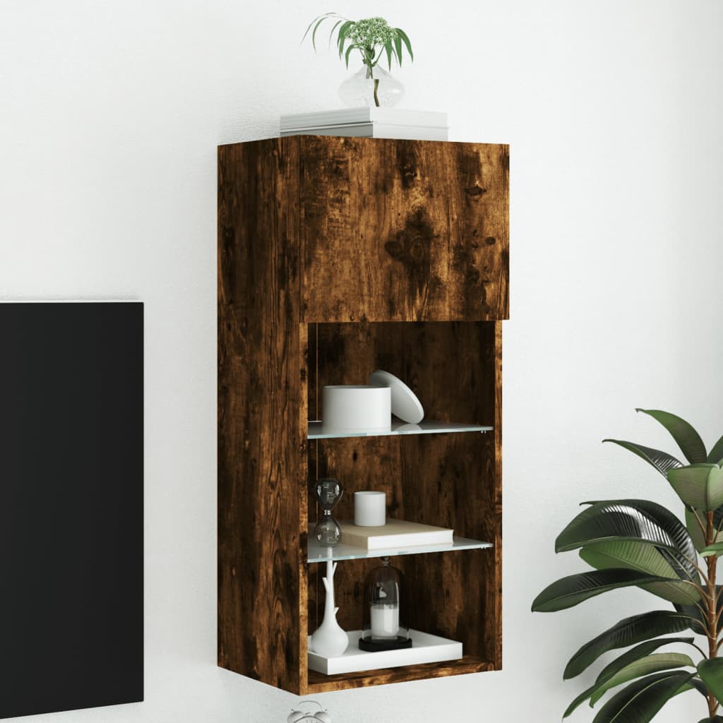 vidaXL Szafka TV z LED, przydymiony dąb, 40,5x30x90 cm