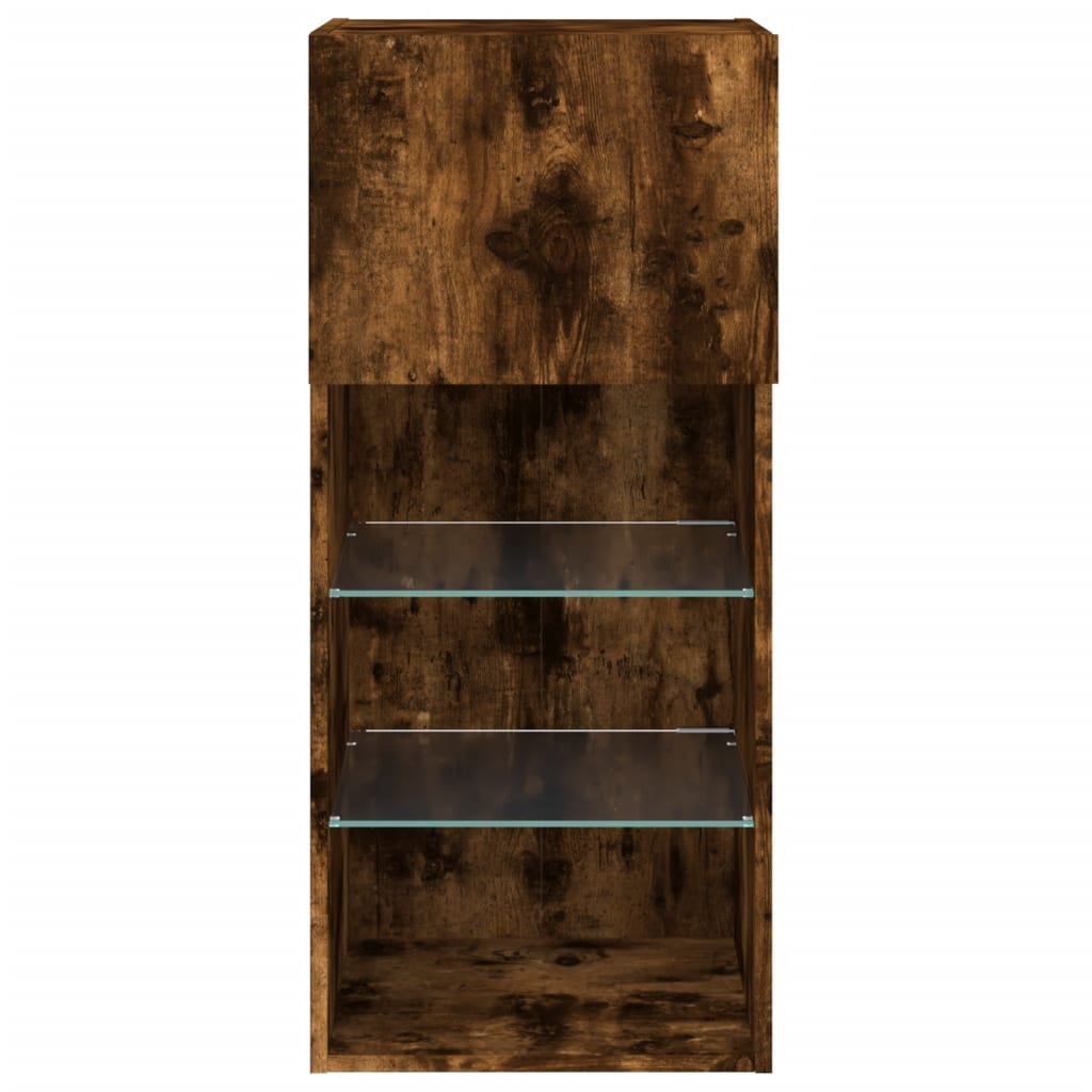 vidaXL Szafki TV, z LED, 2 szt., przydymiony dąb, 40,5x30x90 cm