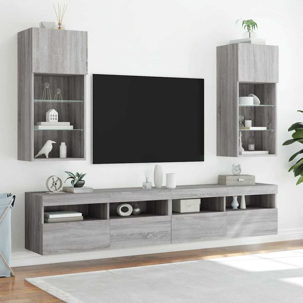 vidaXL Szafka TV z LED, szary dąb sonoma, 40,5x30x90 cm