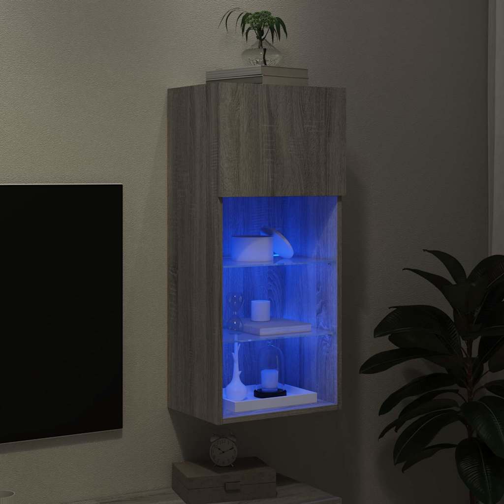 vidaXL Szafka TV z LED, szary dąb sonoma, 40,5x30x90 cm
