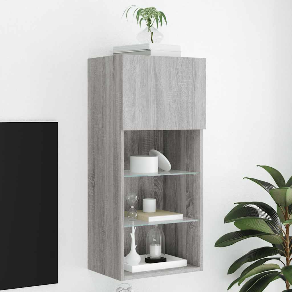 vidaXL Szafka TV z LED, szary dąb sonoma, 40,5x30x90 cm
