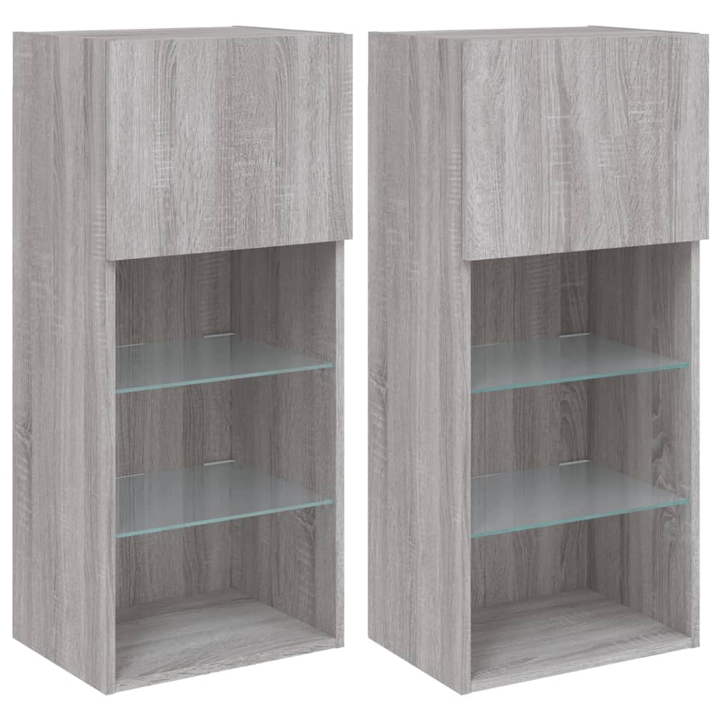 vidaXL Szafki TV, z LED, 2 szt., szary dąb sonoma, 40,5x30x90 cm