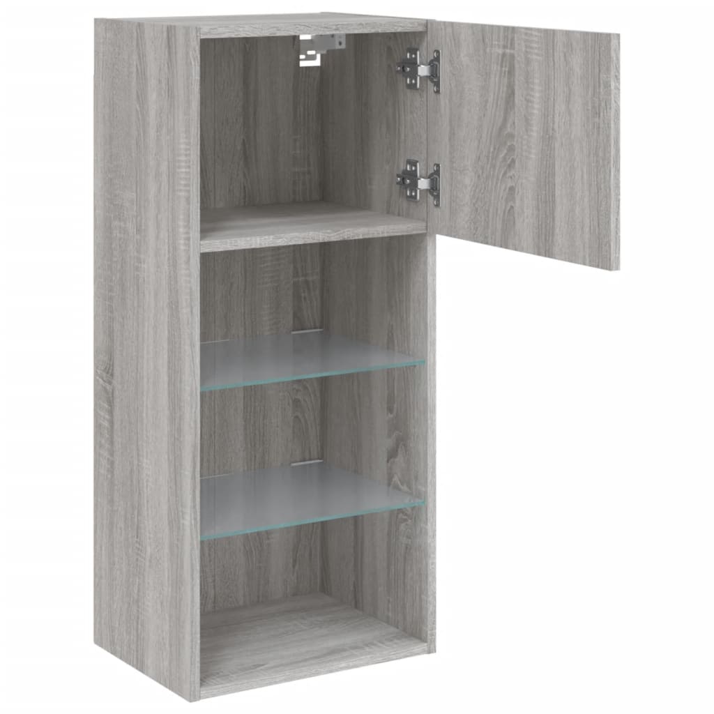 vidaXL Szafki TV, z LED, 2 szt., szary dąb sonoma, 40,5x30x90 cm