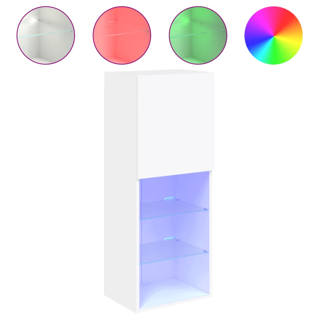 vidaXL Szafka TV z LED, biała, 40,5x30x102 cm