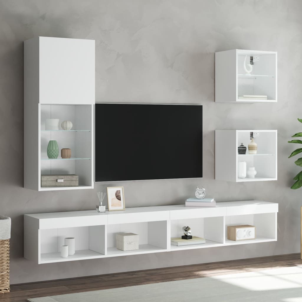 vidaXL Szafka TV z LED, biała, 40,5x30x102 cm