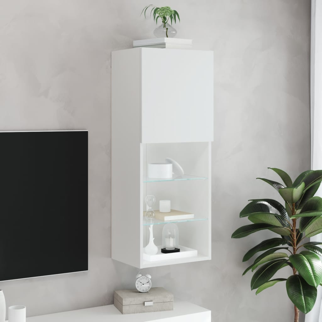vidaXL Szafka TV z LED, biała, 40,5x30x102 cm