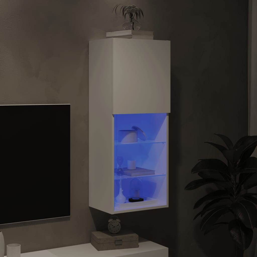 vidaXL Szafka TV z LED, biała, 40,5x30x102 cm