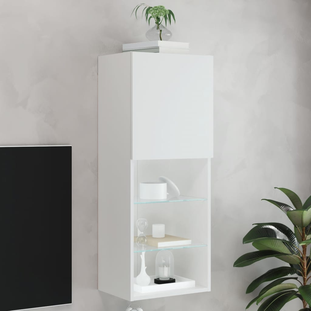 vidaXL Szafka TV z LED, biała, 40,5x30x102 cm