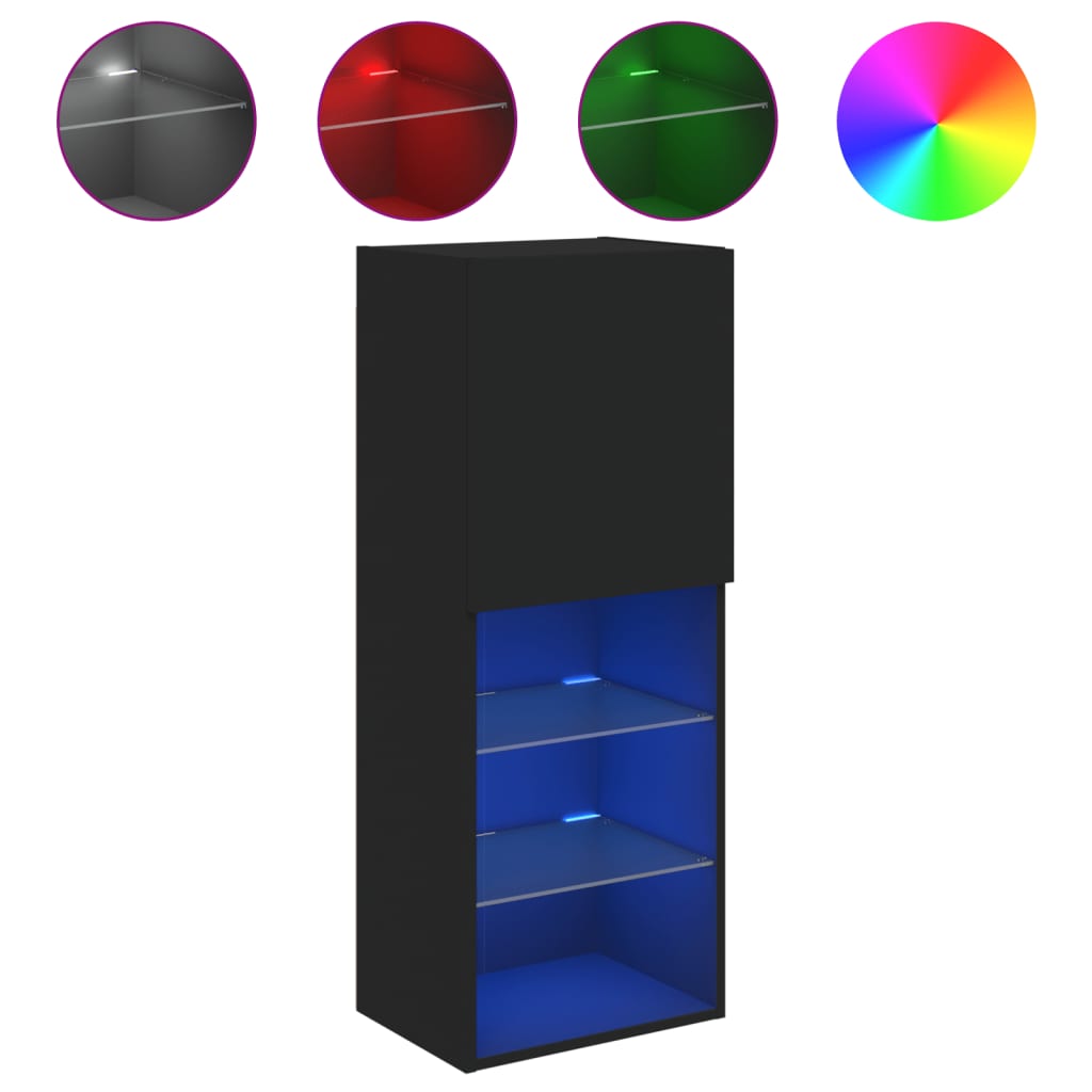 vidaXL Szafka TV z LED, czarna, 40,5x30x102 cm