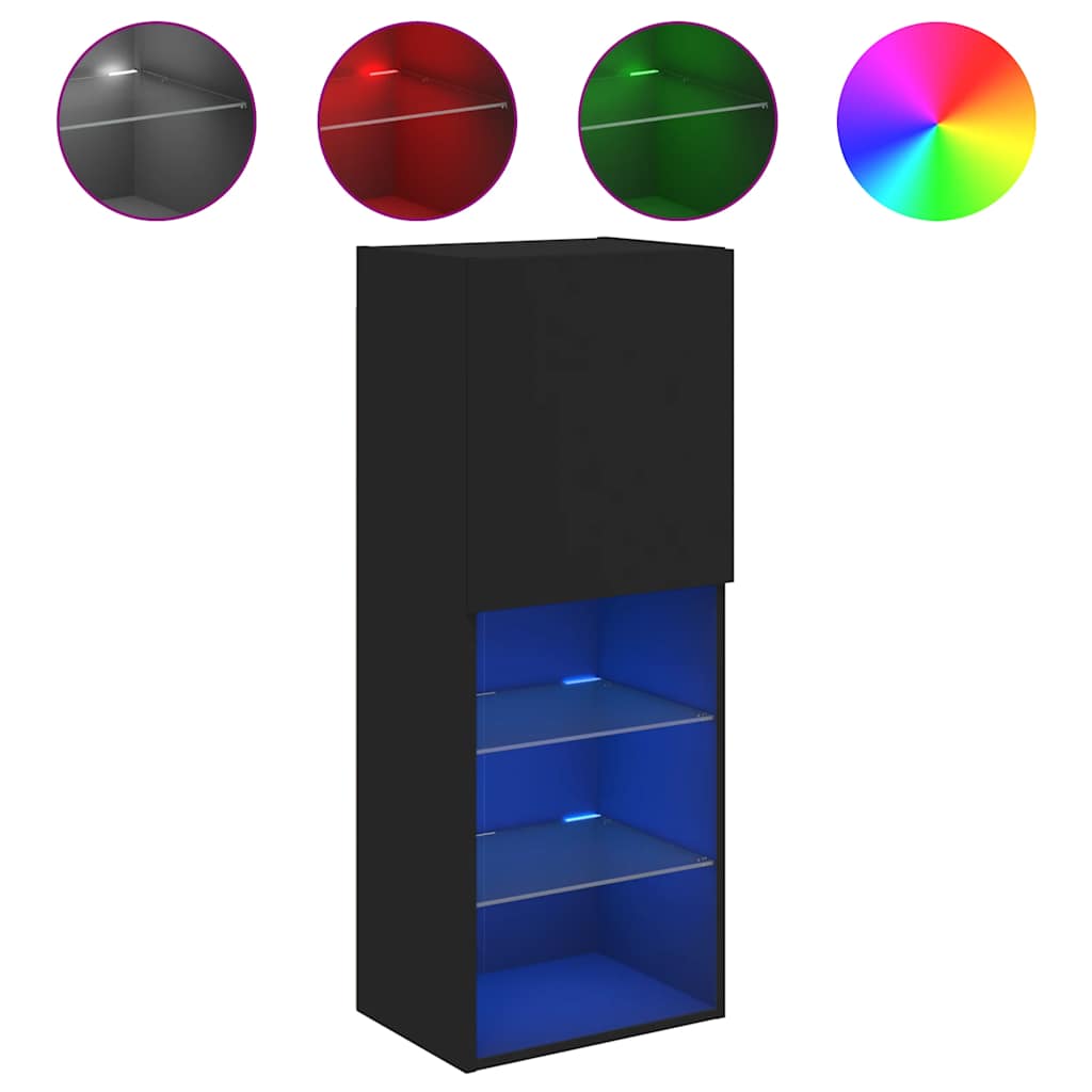 vidaXL Szafka TV z LED, czarna, 40,5x30x102 cm